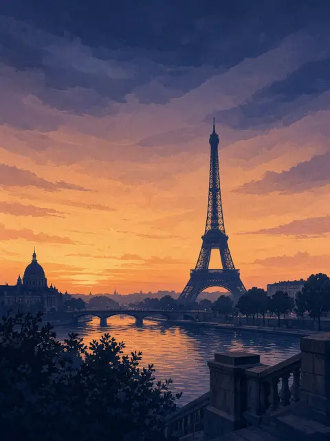 Illustration of Paris at sunset