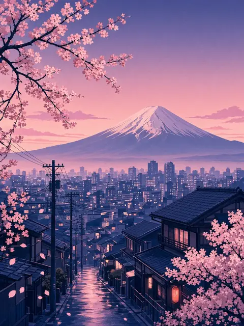 Illustration of Tokyo with Mount Fuji